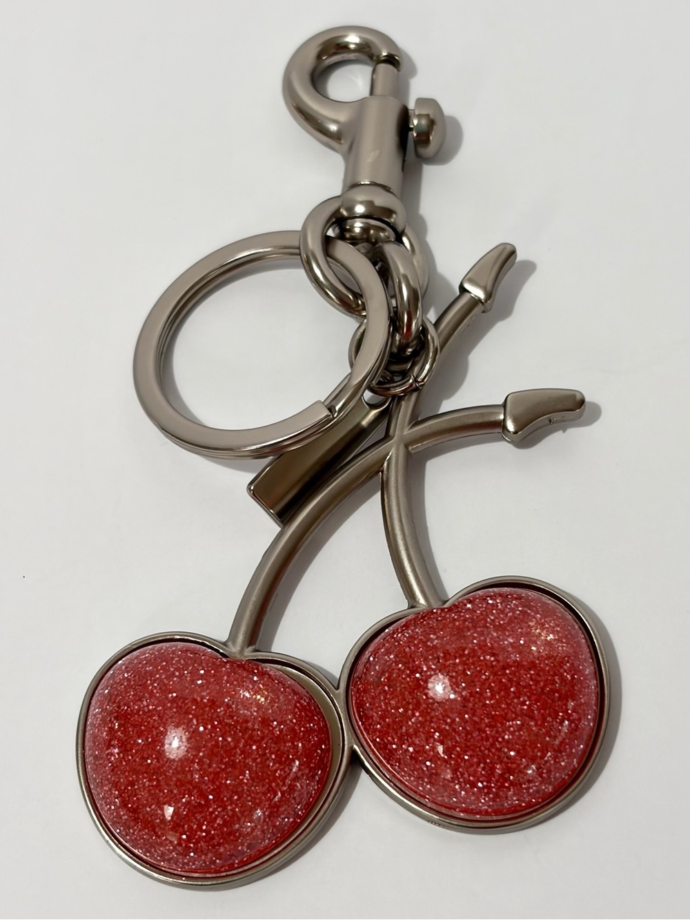 Glitter Cherry Keyring - Red Cherry Charm Keychain